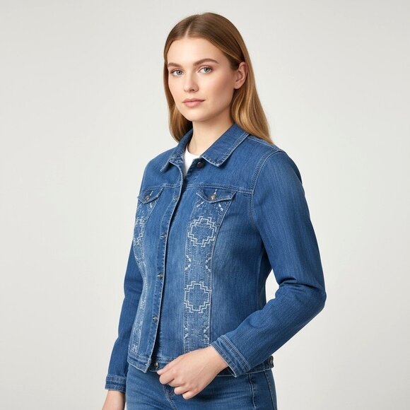 Avenue Denim Jacket w/Embroidered Southwest Style Design - NWT - Sz. 3X (22/24) - Picture 6 of 7